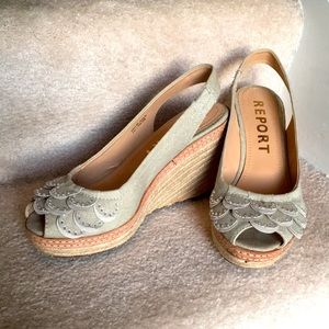 Khaki wedges with rhinestone detail